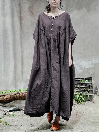 Bohemian gray cotton tunic pattern o neck baggy Kaftan Dresses - bagstylebliss