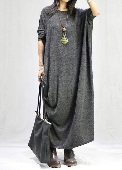 Bohemian gray dresses o neck long sleeve long fall Dress - bagstylebliss
