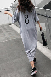 Bohemian gray print cotton clothes Omychic Inspiration o neck Half sleeve cotton robes Summer Dress