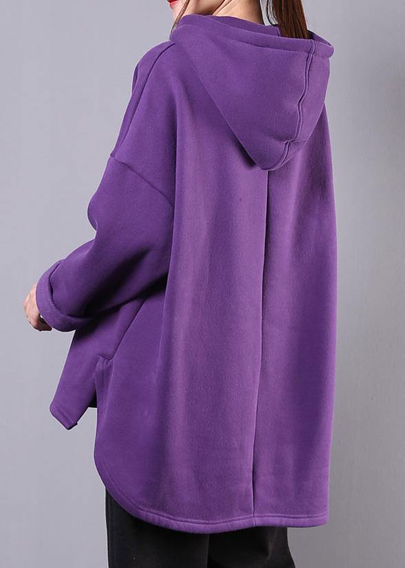 Bohemian hooded low high design cotton Tunic Fabrics purple blouses - bagstylebliss