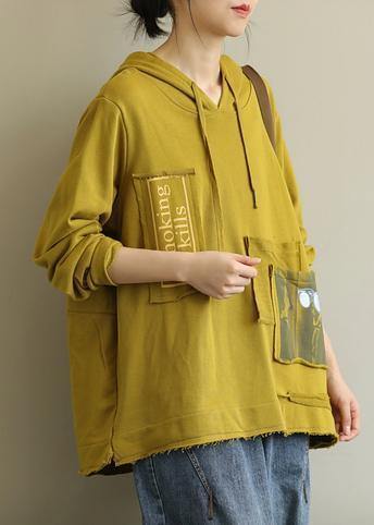 Bohemian hooded patchwork fall clothes For Women Fabrics yellow top - bagstylebliss