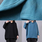 Bohemian hooded pockets cotton clothes For Women Neckline blue tops - bagstylebliss