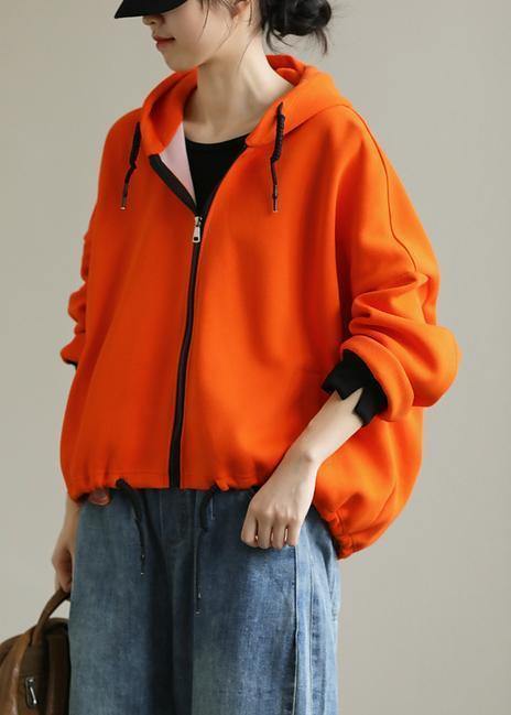 Bohemian hooded zippered tops women Neckline orange shirt - bagstylebliss