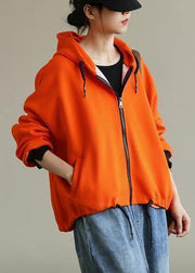 Bohemian hooded zippered tops women Neckline orange shirt - bagstylebliss
