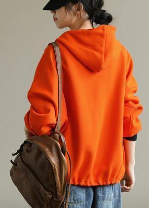 Bohemian hooded zippered tops women Neckline orange shirt - bagstylebliss