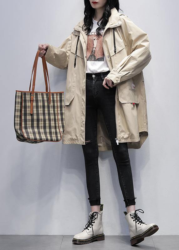Bohemian khaki Letter  outwear Fashion Ideas hooded zippered women coats - bagstylebliss