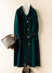 Bohemian lapel Button Down Fashion coat for woman blue Knee Woolen Coats - bagstylebliss