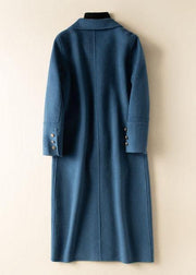 Bohemian lapel Button Down Fashion coat for woman blue Knee Woolen Coats - bagstylebliss