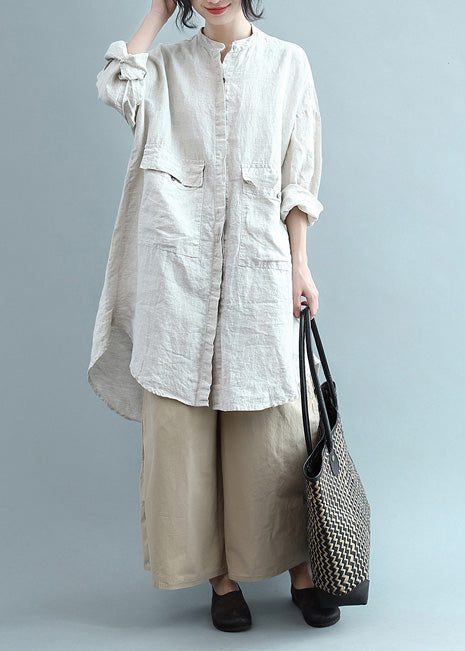 Bohemian lapel Button Down cotton top silhouette Organic Fashion beige Plus Size Clothing blouses Summer