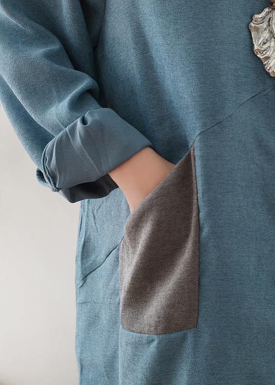 Bohemian lapel patchwork quilting clothes Runway blue Maxi Dress - bagstylebliss
