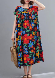 Bohemian navy print clothes o neck pockets robes summer Dresses - bagstylebliss