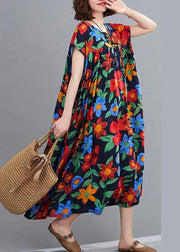 Bohemian navy print clothes o neck pockets robes summer Dresses - bagstylebliss