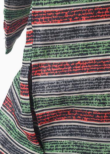 Bohemian o neck Batwing Sleeve linen dress pattern green striped  Dress - bagstylebliss