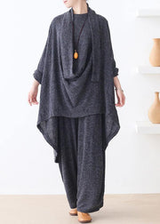 Bohemian o neck asymmetric tunic top Outfits gray shirts - bagstylebliss