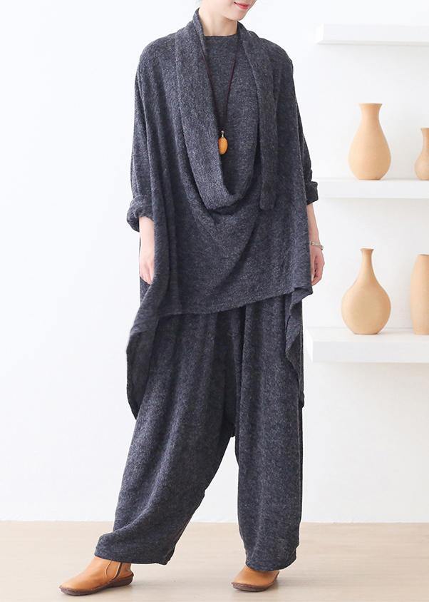 Bohemian o neck asymmetric tunic top Outfits gray shirts - bagstylebliss