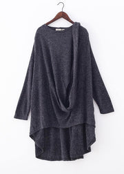 Bohemian o neck asymmetric tunic top Outfits gray shirts - bagstylebliss