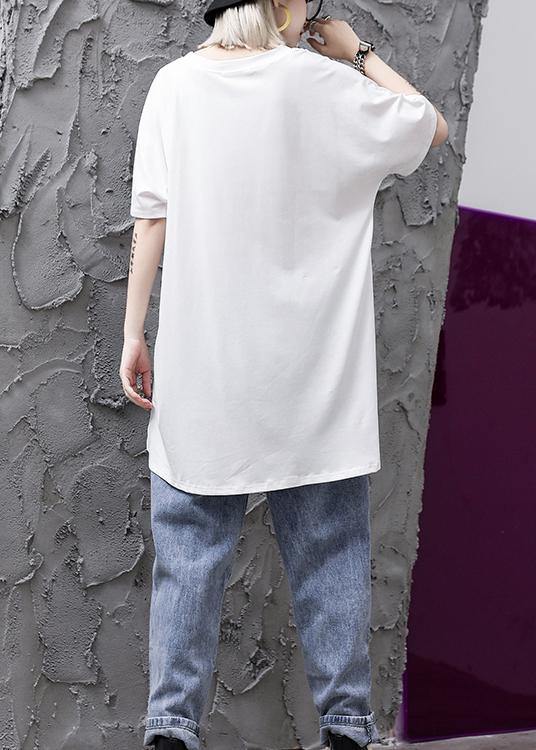 Bohemian o neck asymmetric tunic top Shape white shirts - bagstylebliss