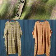 Bohemian o neck drawstring summer clothes Inspiration green plaid Dress - bagstylebliss