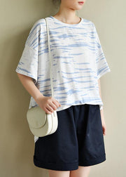 Bohemian o neck half sleeve summer shirts Wardrobes white striped top - bagstylebliss