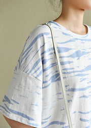 Bohemian o neck half sleeve summer shirts Wardrobes white striped top - bagstylebliss