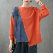 Bohemian o neck patchwork clothes Photography orange tops - bagstylebliss