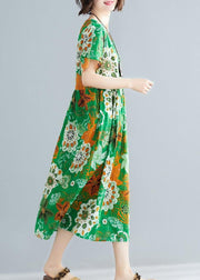 Bohemian o neck patchwork cotton green print Plus Size Dresses summer - bagstylebliss