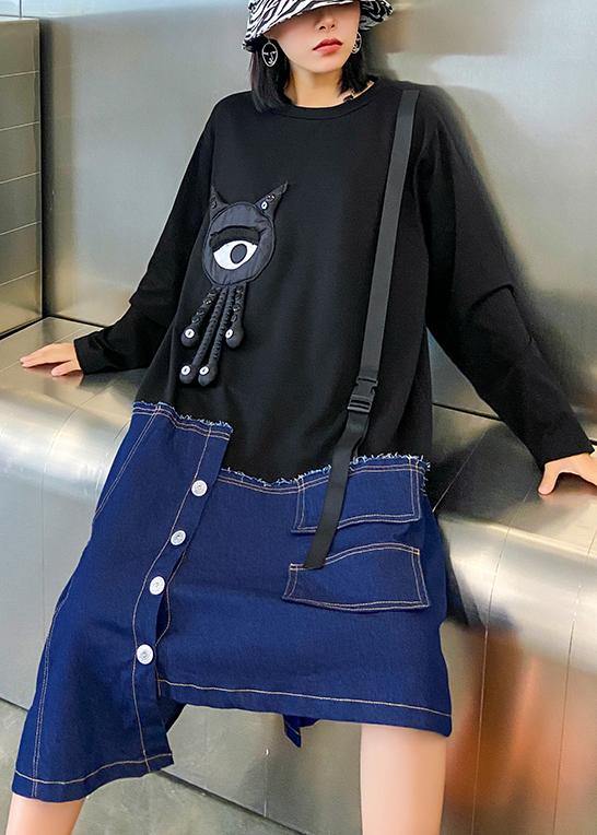 Bohemian o neck patchwork tunics for women Shape black Dress - bagstylebliss
