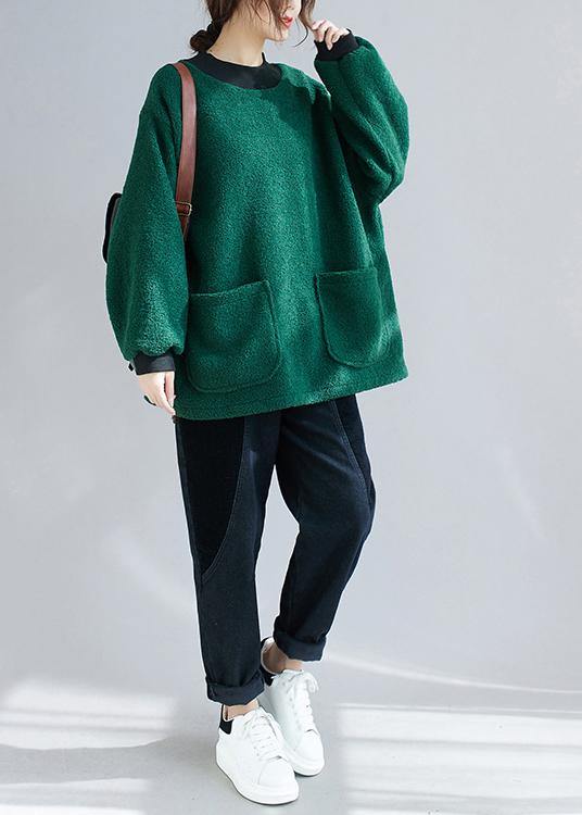Bohemian o neck pockets clothes For Women Tutorials green shirt - bagstylebliss