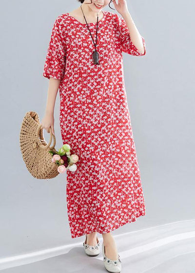 Bohemian o neck pockets linen cotton clothes Tutorials red print Dresses summer - bagstylebliss