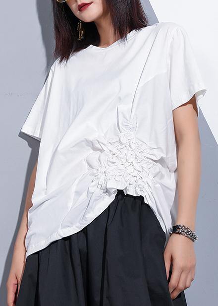 Bohemian o neck Cinched cotton clothes For Women design white blouses summer - bagstylebliss