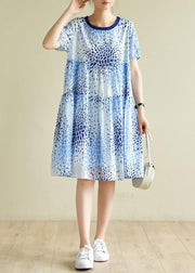 Bohemian o neck Cinched summer Tunics Fashion Ideas blue print Dresses - bagstylebliss