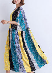 Bohemian patchwork linen cotton Wardrobes boutique Runway multicolor striped Robe Dress Summer