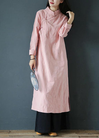 Bohemian pink Wardrobes stand collar Chinese Button Traveling Dress - bagstylebliss