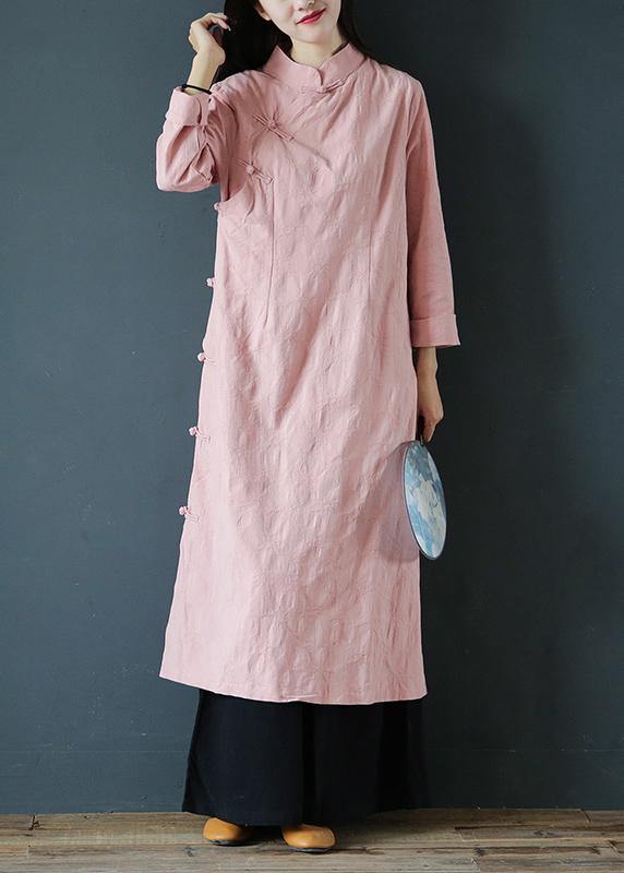 Bohemian pink Wardrobes stand collar Chinese Button Traveling Dress - bagstylebliss