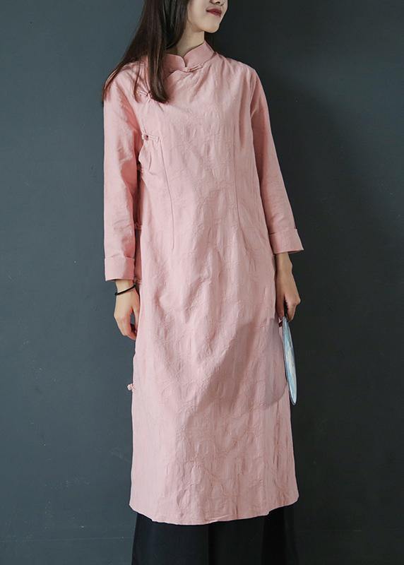 Bohemian pink Wardrobes stand collar Chinese Button Traveling Dress - bagstylebliss