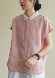 Bohemian pink linen clothes lapel side open short top - bagstylebliss