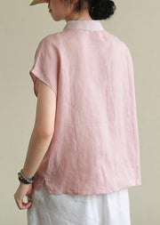 Bohemian pink linen clothes lapel side open short top - bagstylebliss