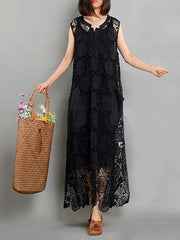Bohemian pockets asymmetric summer Long black Dress - bagstylebliss