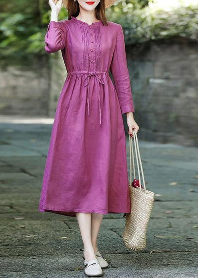 Bohemian purple red clothes For Women Ruffled drawstring Maxi spring Dress - bagstylebliss