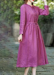 Bohemian purple red clothes For Women Ruffled drawstring Maxi spring Dress - bagstylebliss
