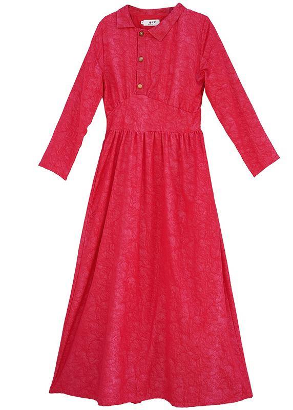 Bohemian red Jacquard clothes For Women lapel patchwork Dresses spring Dresses - bagstylebliss