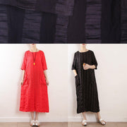 Bohemian red o neck linen clothes For Women half sleeve Kaftan summer Dress - bagstylebliss