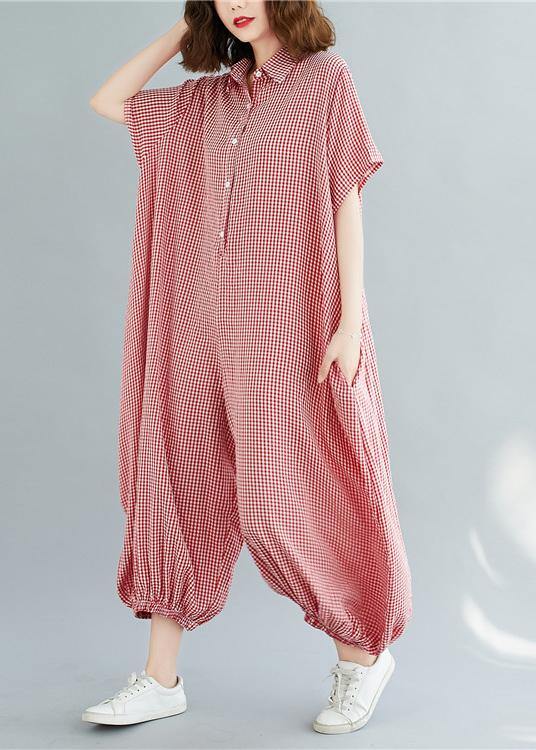 Bohemian red plaidpant Thin summerSewing wild jumpsuit - bagstylebliss