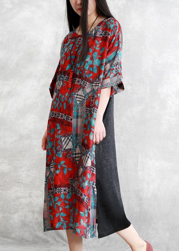 Bohemian rose print clothes For Women o neck half sleeve Kaftan Dress - bagstylebliss