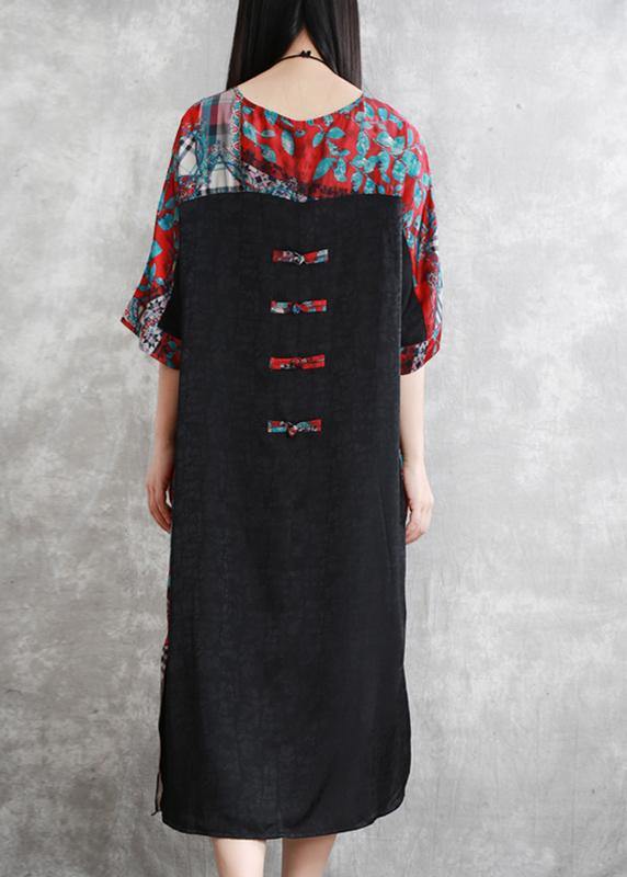 Bohemian rose print clothes For Women o neck half sleeve Kaftan Dress - bagstylebliss