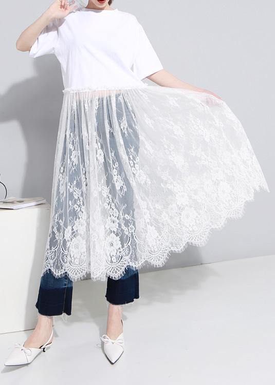 Bohemian short sleeve cotton Tunics Inspiration white Art Dresses patchwork sundress - bagstylebliss