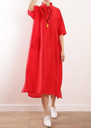 Bohemian side open Wardrobes design red Maxi Dress summer - bagstylebliss