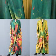 Bohemian v neck back side open cotton clothes For Women Fabrics yellow print Art Dresses fall - bagstylebliss