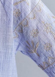 Bohemian v neck cotton Blouse Neckline blue embroidery shirt - bagstylebliss