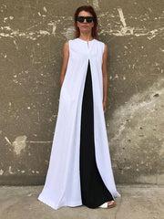 Bohemian white cotton clothes For Women sleeveless patchwork Maxi Dresses - bagstylebliss